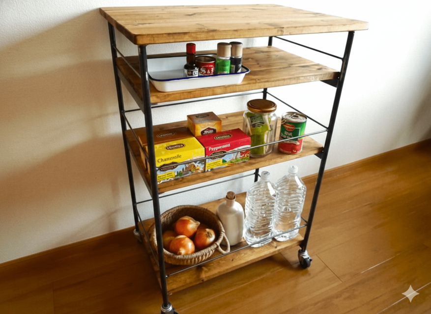 アイアン ウッド ワゴン （ キッチンワゴン　店舗什器　レンジ台 ）《頑丈》《全面溶接》