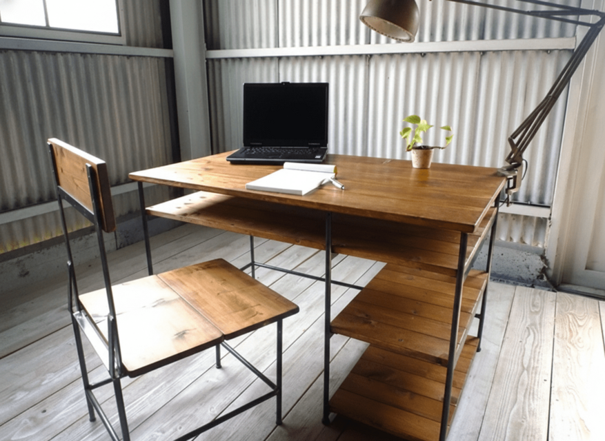 【送料無料】 アイアン ウッド ワークデスク （ テレワーク　学習机　事務机　ネイルデスク ）《頑丈》《全面溶接》
