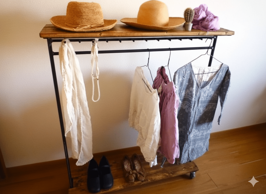 ハンガーラック　アイアン　木製 アイアン ウッド ハンガーラック M （キャスター フック付き）《頑丈