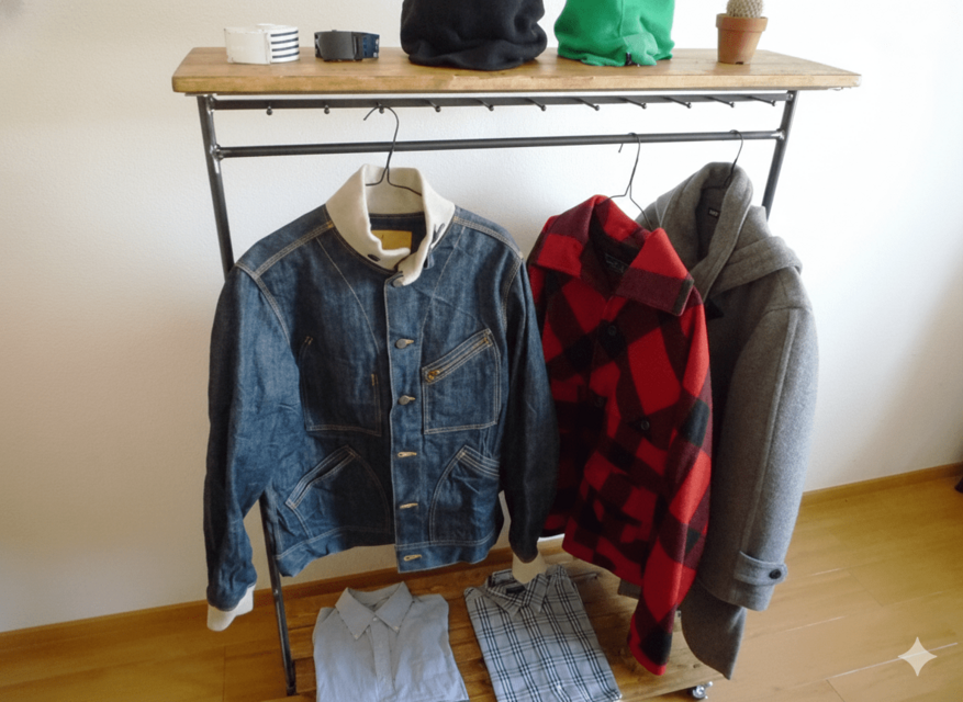 【送料無料】 アイアン ウッド ハンガーラック L（キャスター　フック付き）《頑丈》《全面溶接》