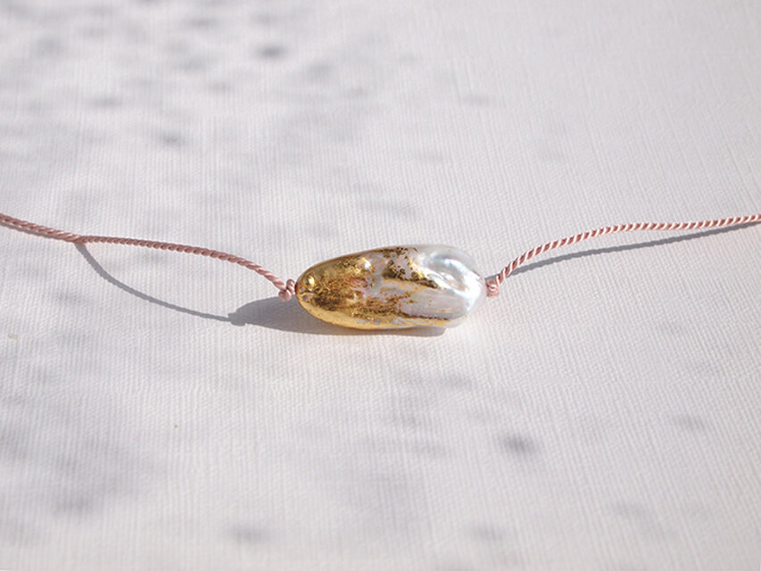 金箔とパールのシルクネックレス／バロック・オーバル／受注生産