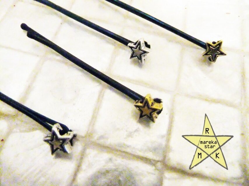 【売約済みK様】№15.ひとつ星ヘアピン☆銀色＆金色　4こset