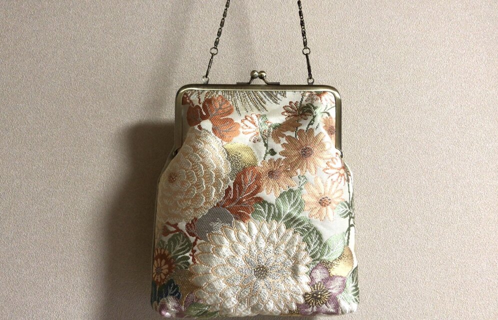 ★御朱印ケース　がま口タイプ  オレンジ菊柄