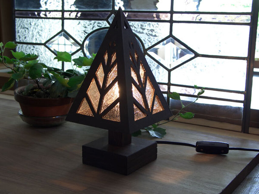 木とガラスの卓上ランプ★TL-GL