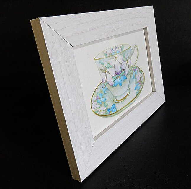 額付き水彩・原画「花柄のティーカップ」 | iichi 日々の暮らしを