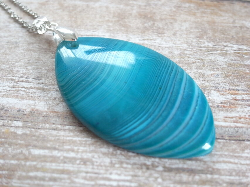 ネックレス ブルーオニキスアゲート マーキーズ3 天然石 青 水色
