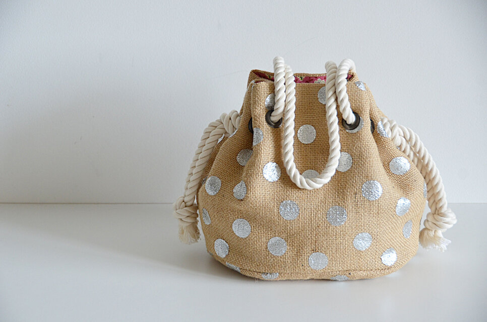 数量限定!  ジュート ドット 2WAYマリンバッグ  シルバー