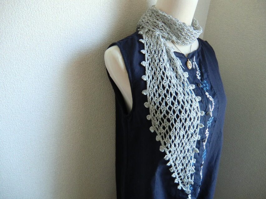 リネン　麻　丸いっぱいのストール（メランジライトグレー）