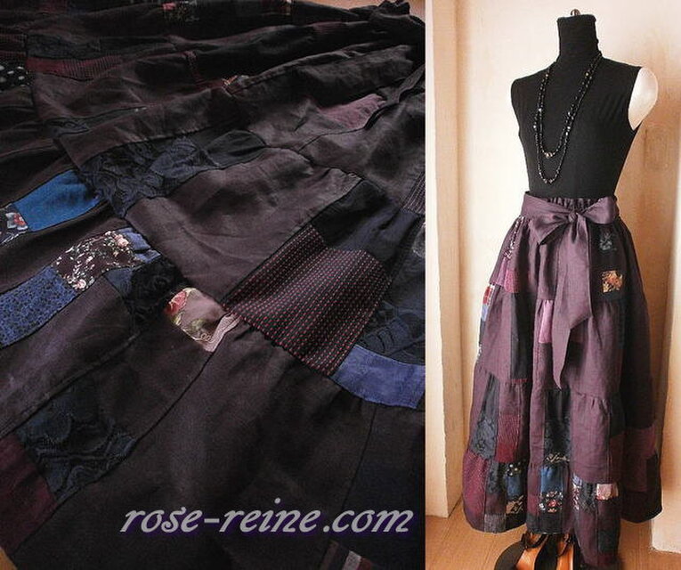 Dreamin' リネン 絵画なパッチワーク ボリューム ティアードスカート