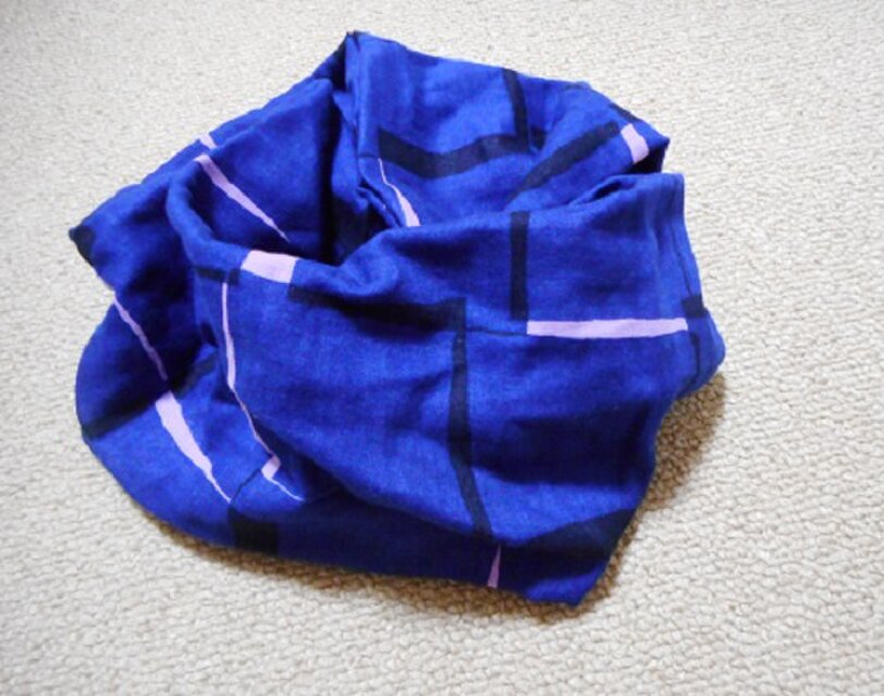 Sold☆ダブルガーゼのスヌード（一重）ブロック柄（紺ピンク黒）