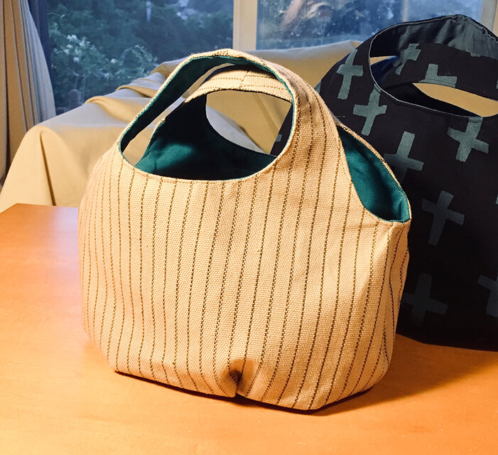 kororin bag basicピンストライプ・ベージュ＆ターコイズブルー