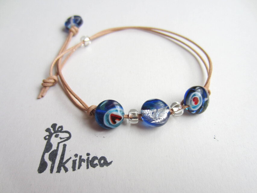 ミッレフィオーリビーズの革紐アンクレット