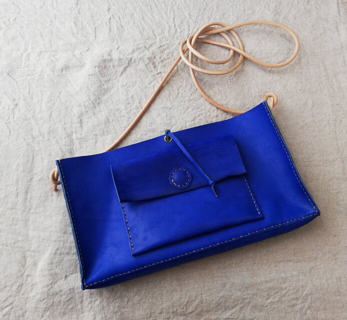 2wayお財布ショルダー　オイルヌメ　コバルトブルー