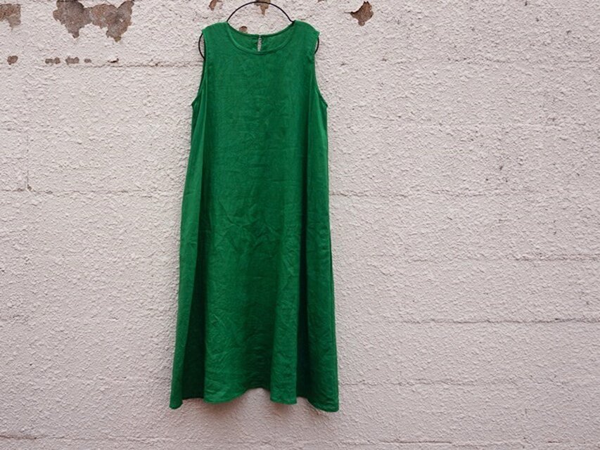Aライン・ノースリーブlongワンピース(green)　Ｍサイズ