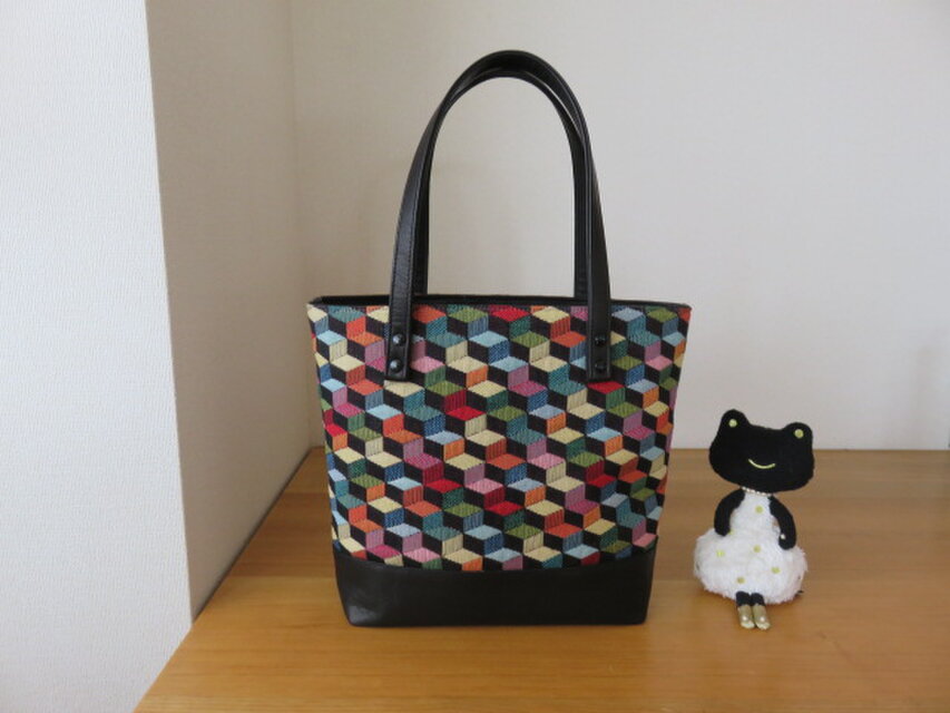 大きめお出かけトートバッグ　ゴブラン&本革