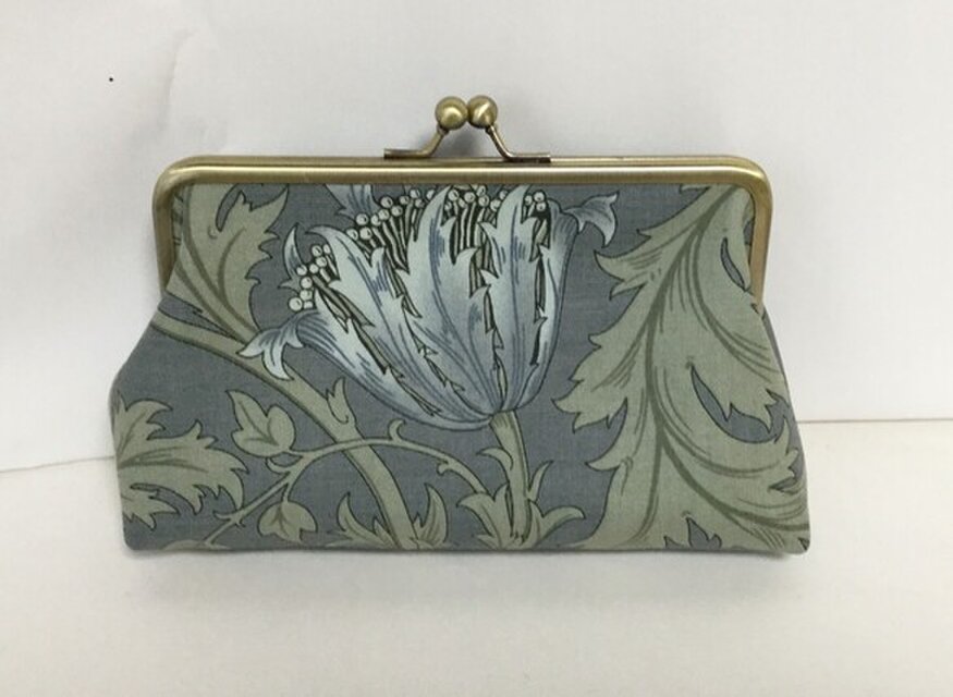 ウイリアムモリス　アネモネ　がま口通帳ケース、コスメポーチ　