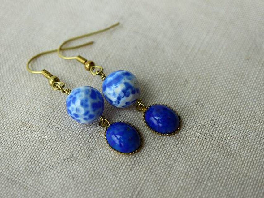 ブルー＊藍＊サマージュエリー＊真鍮ピアス＊French Style Jewelry＊no.309