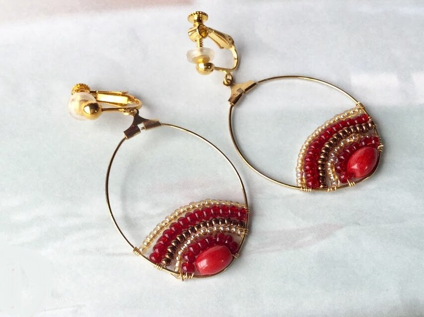 *Always*赤いサンゴのフープイヤリング(ピアス)