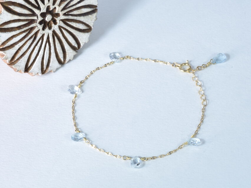 【３月誕生石 アクアマリン】再販：K18YG x バースデーストーン ブレスレット