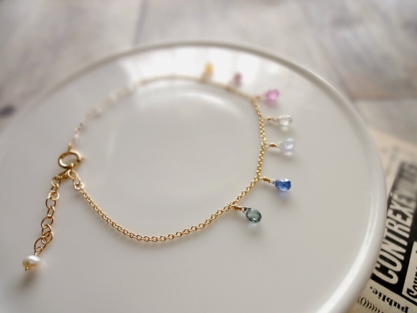 [No.112] マルチサファイアのブレスレット 14kgf ハンドメイド 受注制作】マルチカラーサファイア ブレスレット✩.*˚ 天然石