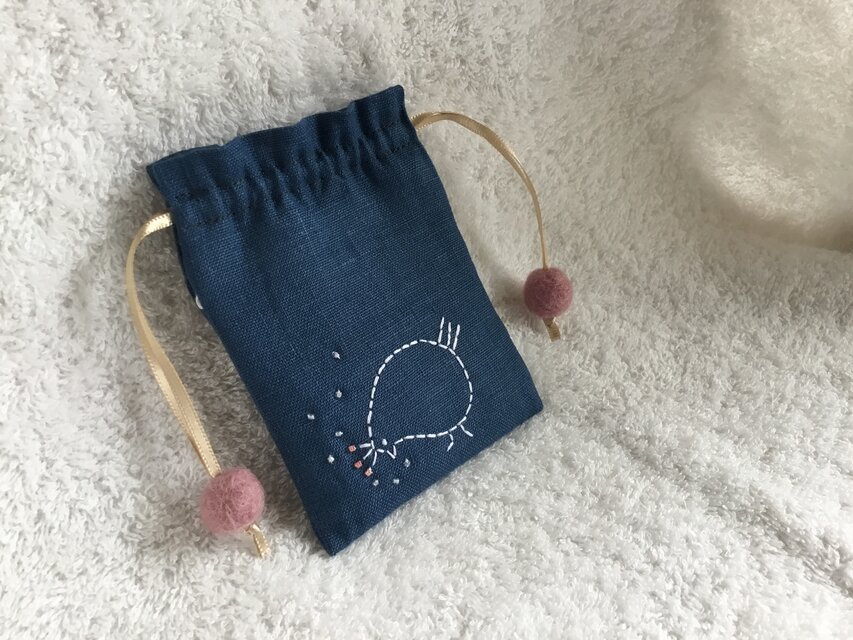 ふわふわ豆巾着～鳥と木の実～