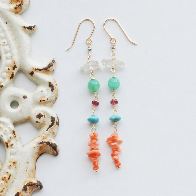 LeJ（ルジィ）枝珊瑚とトルマリンのロングピアス