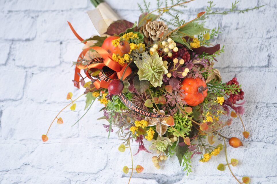 mini スワッグ ハロウィンカラー リボン パンプキンそえて