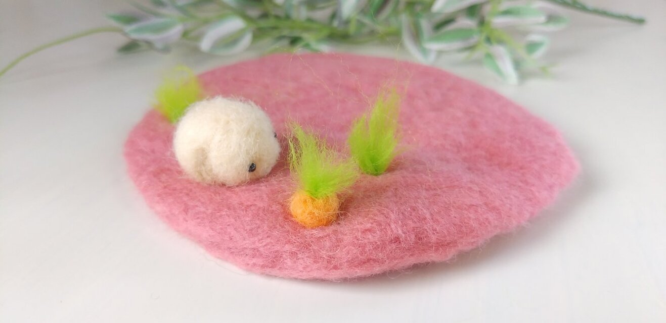 羊毛コースター*雪うさぎ*ライトマルベリー