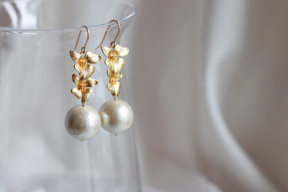 -14kgf- gold violet コットンパール ピアス