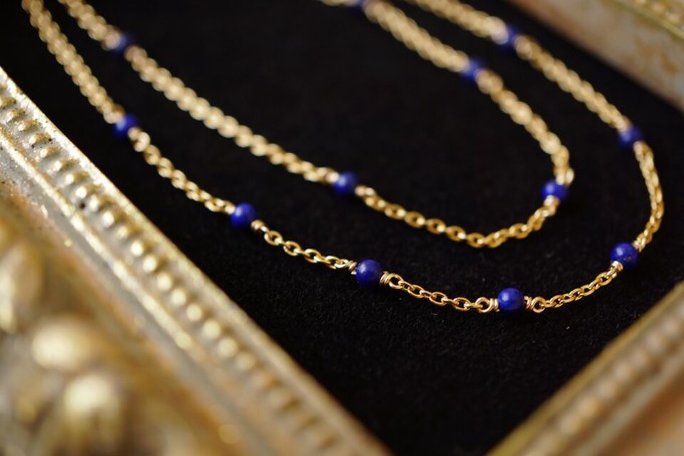 K14GF 瑠璃色ラピスチェーンライクロングネックレス