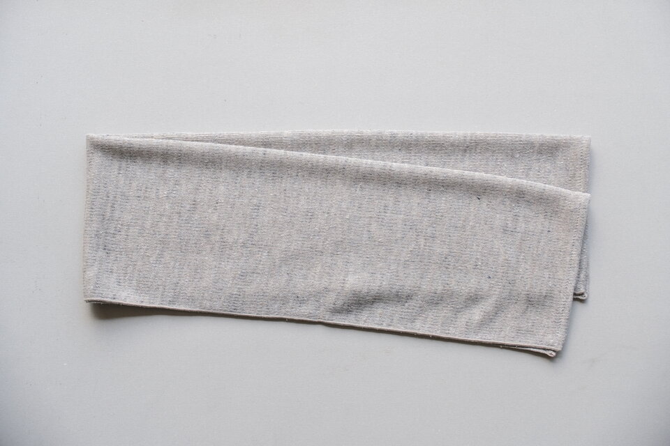 リネンニット　ストライプフェイスタオル　グレー×ナチュラル