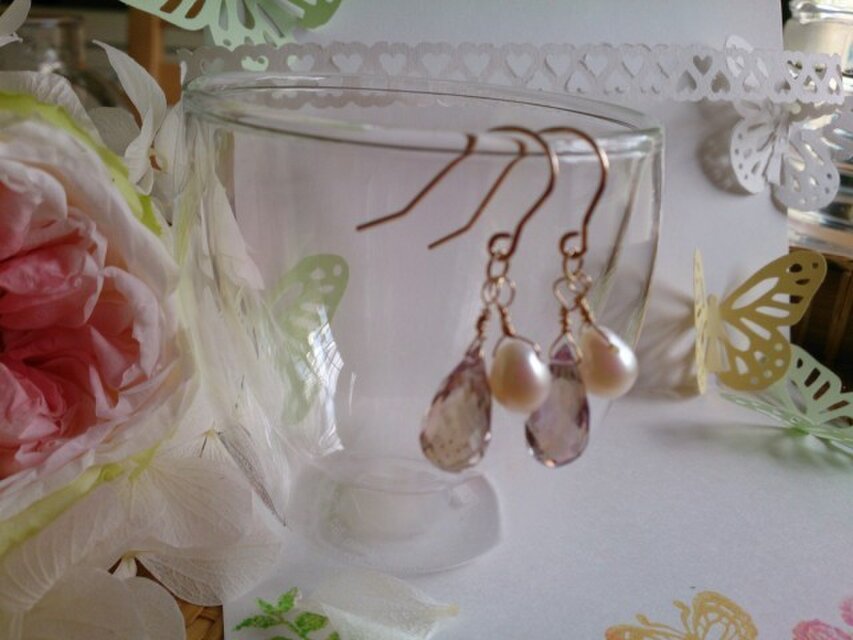 アメトリンと淡水真珠のピアス