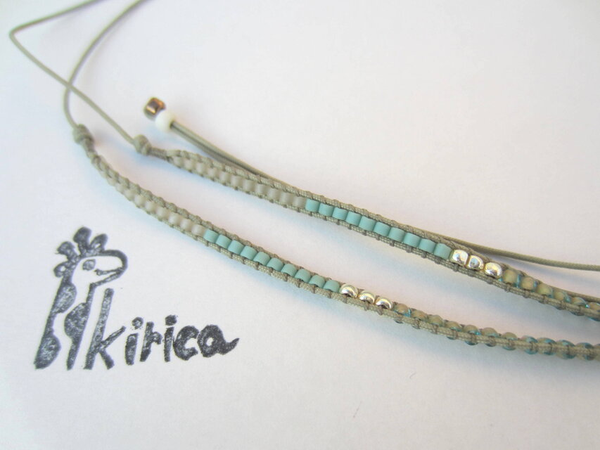 デリカビーズの細いグラスコード（モスグリーンミユキブルー）(#703)