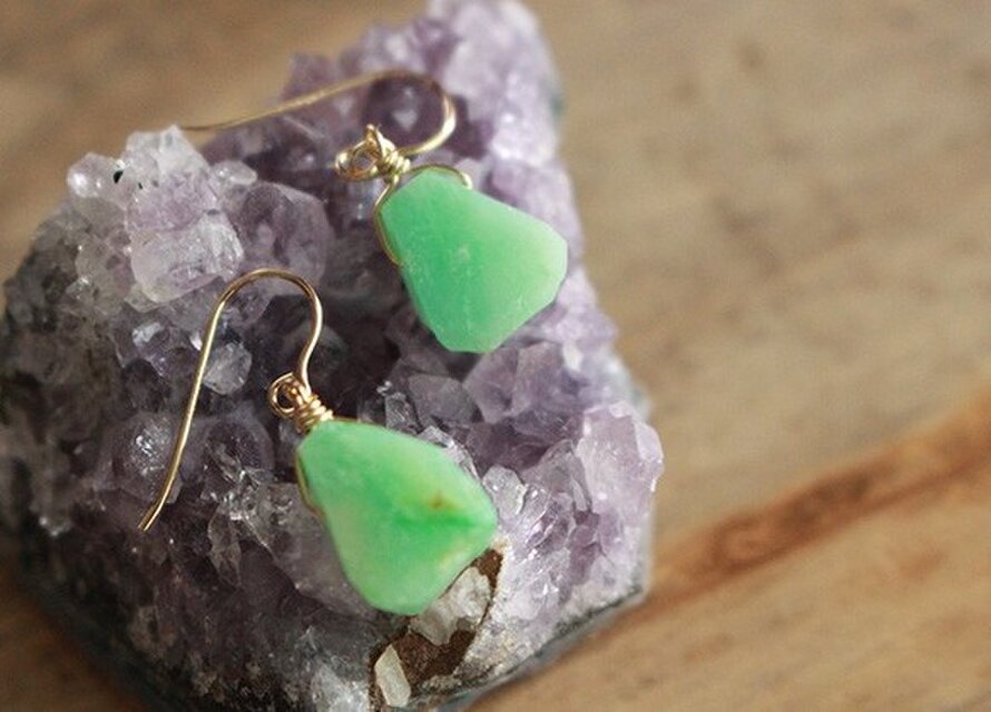 クリソプレーズの原石ピアス（K14GF）