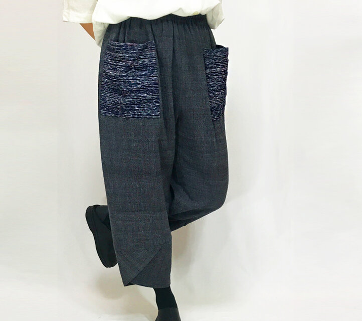 上質手織綿、シルクポケットが綺麗な花びらもんぺパンツ、オールシーズン