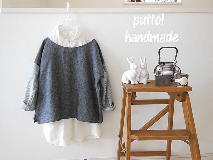 インディゴ♪コットンリネン♪オフショルダーのビッグシャツ