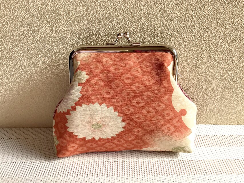 がまぐち・角型 レトロ菊柄×鮫小紋