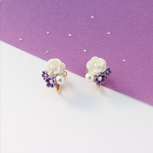 イヤリング つまみ細工 フラワーブーケ