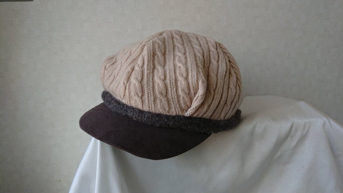 魅せる帽子☆ウールニットのリバーシブルキャスケット～ベージュ