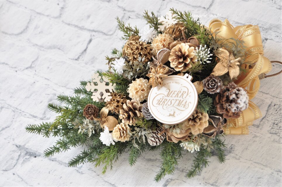 ミニスワッグ2 森のクリスマス ゴールドのリボン | iichi 日々の