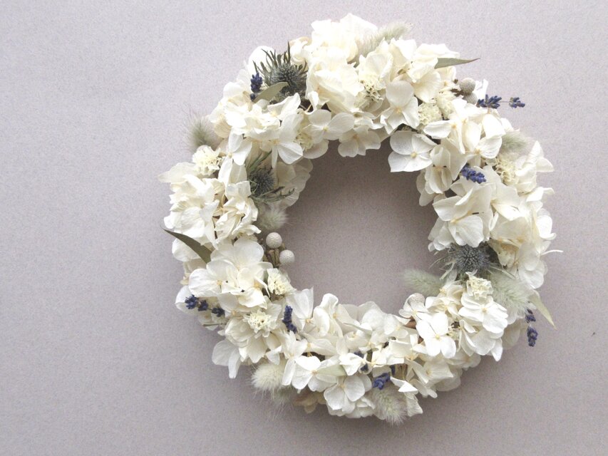 アジサイとラベンダーのリース