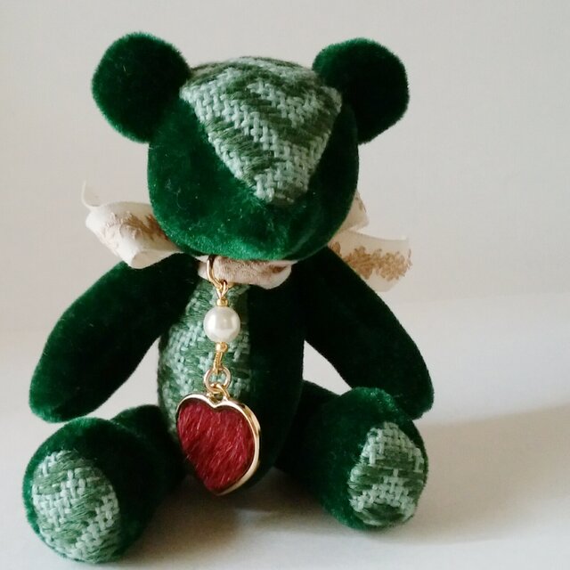 こぎん刺しのテディベアS「総刺しこぎんクマ:tokiwagi」ハート