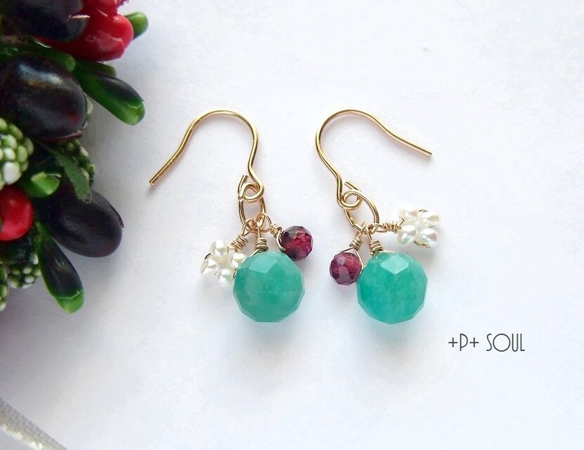 14kgf アマゾナイト木の実ピアス 【AN-448P】