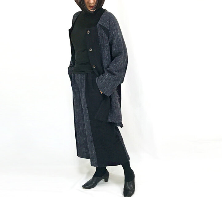 SALE☆40％OFF、ゆったりサイズ、ジョムトンコットンのハーフコート、ブラックXグレーミックス