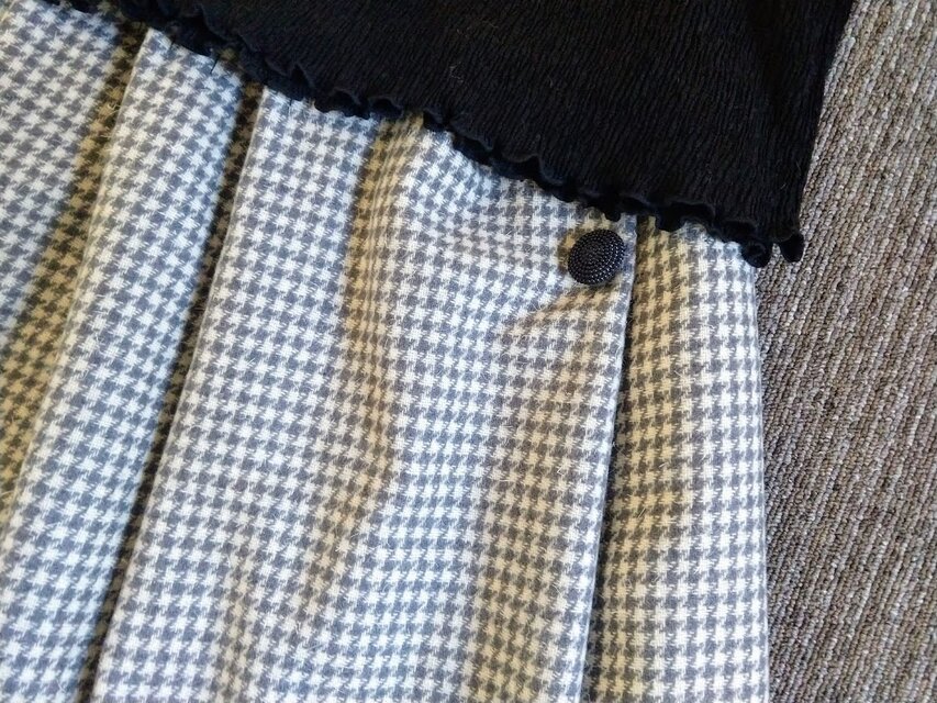 ★93㎝まで★英国製シャーロック・ツィードでハンサム・スカート★灰ｘクリーム千鳥格子★裏地付き★受注製作★