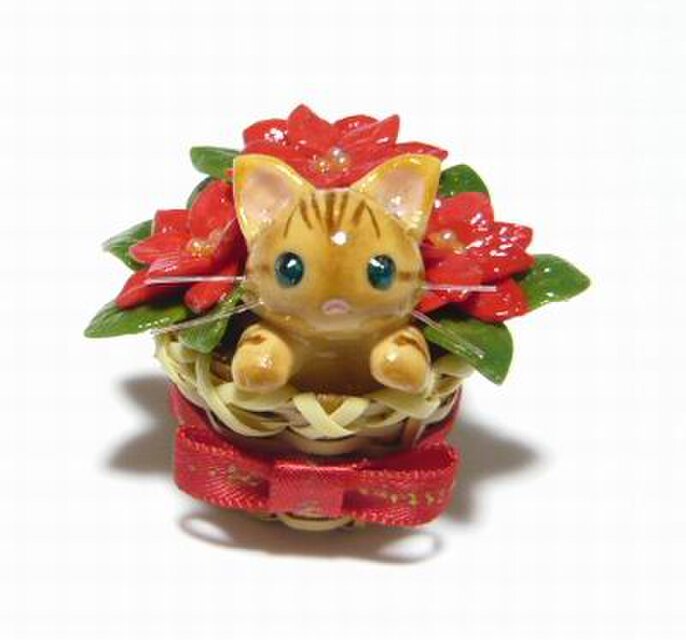 にゃんこのしっぽ〇にゃんことポインセチア〇クリスマス〇茶とら猫にゃーver.