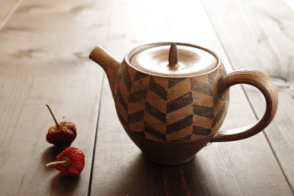 泥彩ポット(丸) ヘリンボーン