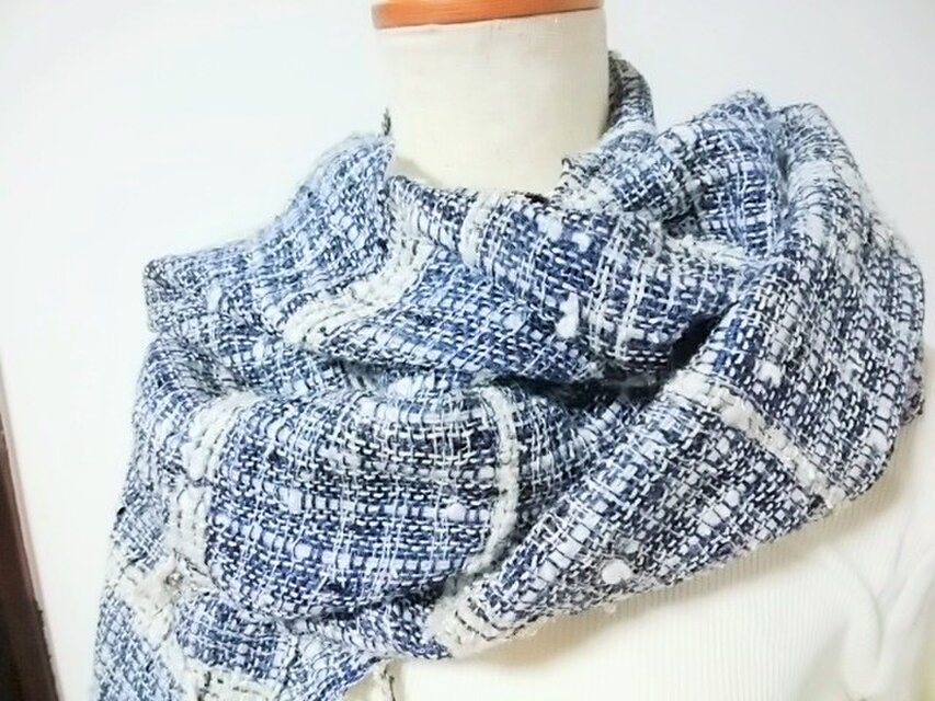 手織りストール(藍）
