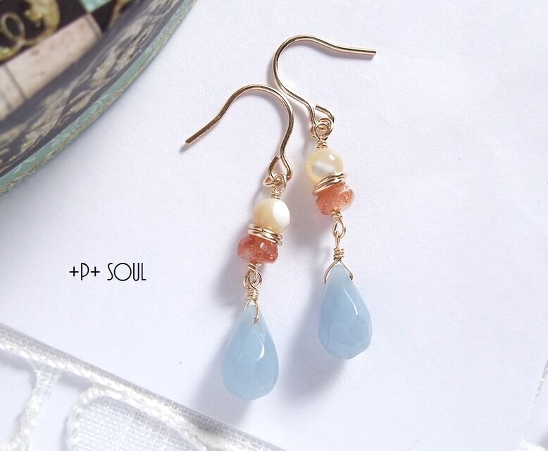 14kgf お陽様と天使の雫ピアス 【AL-450P】