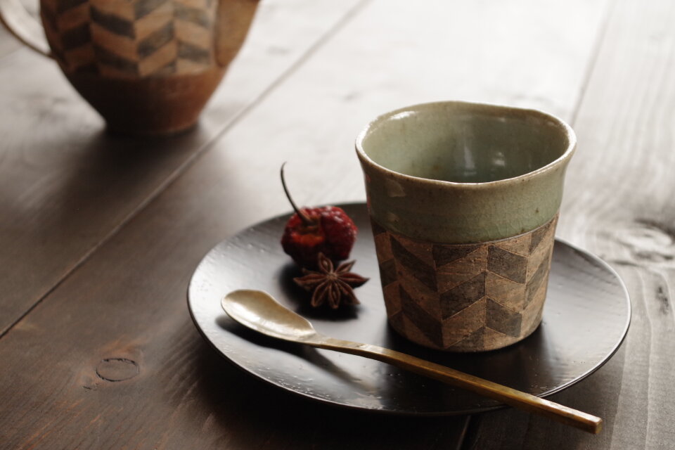 泥彩フリーカップA　ヘリンボーン